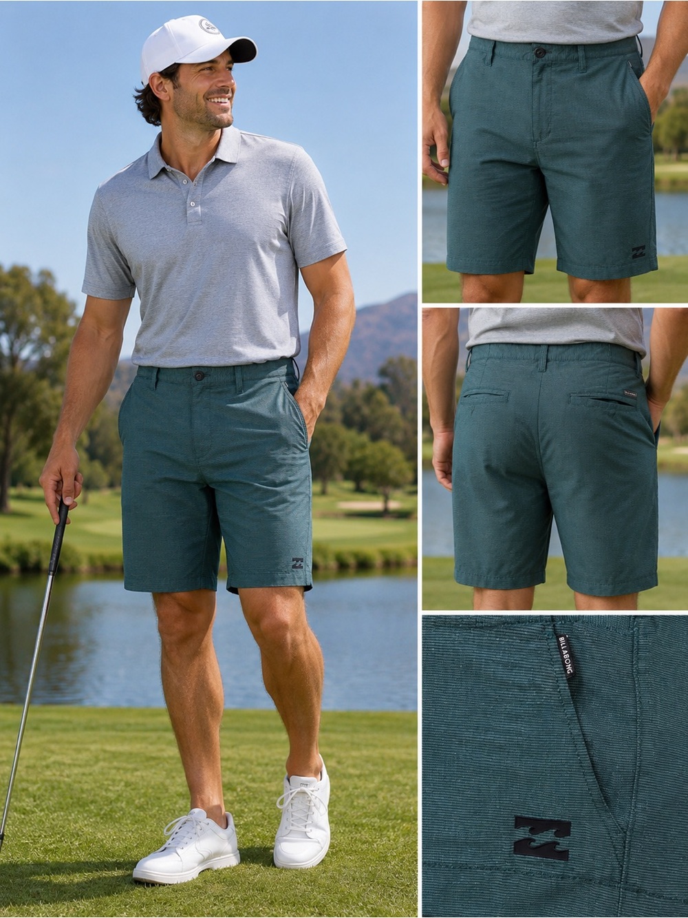 Billabong Crossfire Submersible Shorts 38 Green Quick Dry Stretch Hybrid Golf